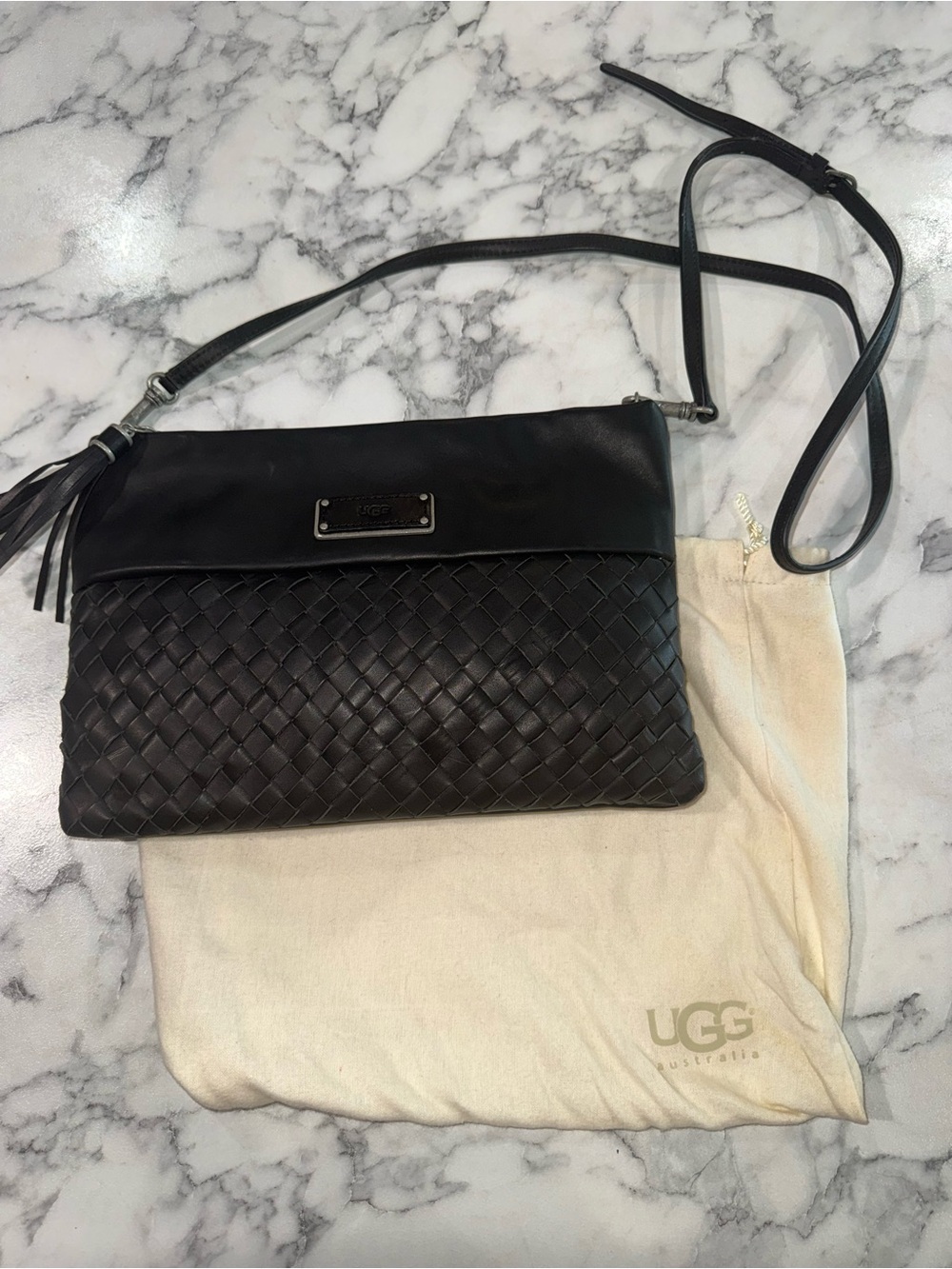 UGG Women's Black Woven Leather Crossbody Bag
